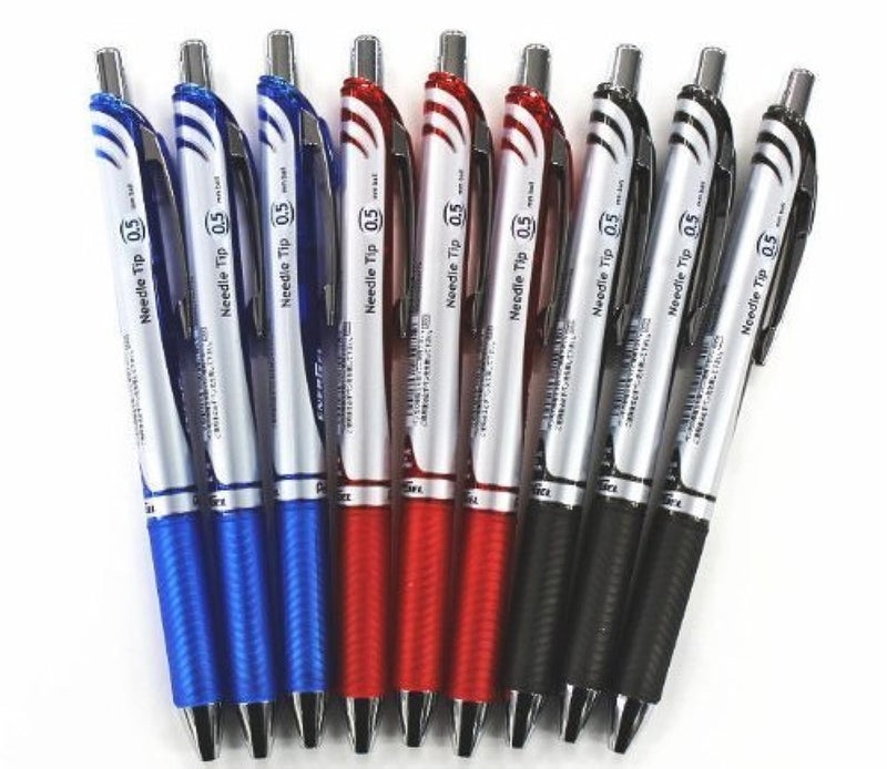Pentel Energel Deluxe RTX Retractable Liquid Gel Pen,0.5mm, Fine Line, Needle Tip, Black.blue.red Ink-each 3 Pens/total 9 Pens Special Value Set - Image 1
